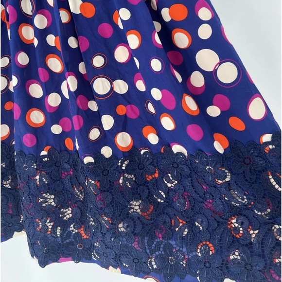 Moulinette Soeurs Silk Navy Polka Dot Ruffle Crochet Lace Dress - Picture 8 of 12